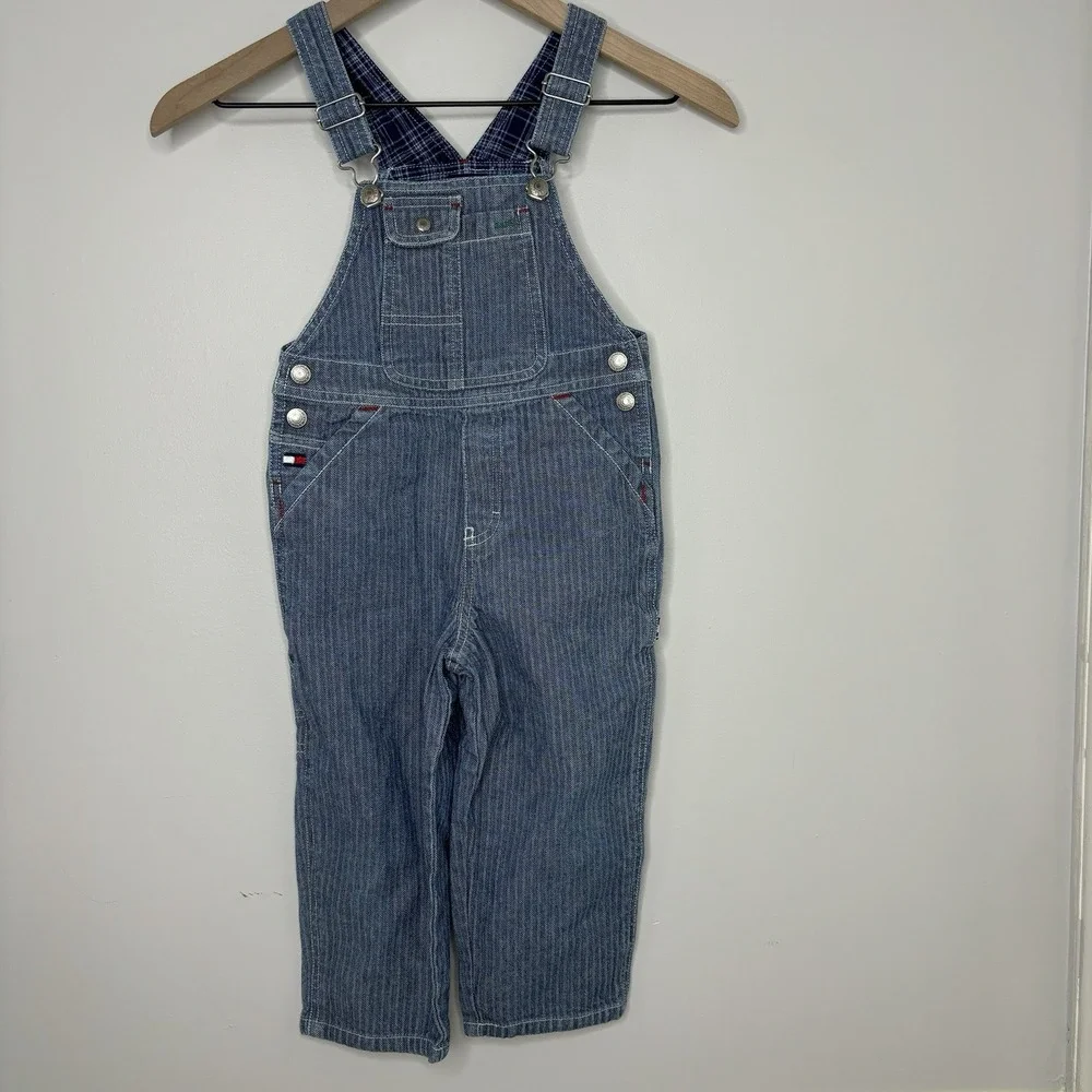 Tommy Hilfiger Bib Denim Overalls 3T Conductor‎ Train Carpenter Vintage Stripe
